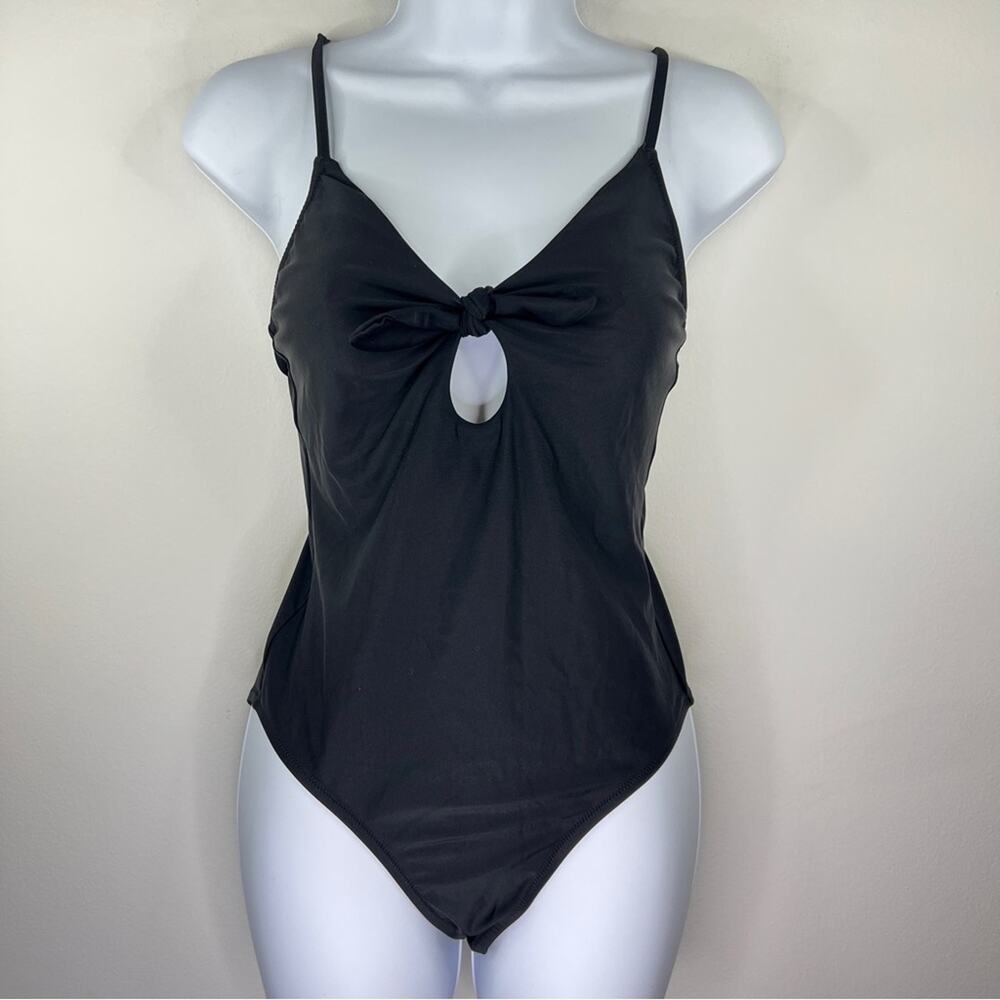 J.CREW Factory One Piece Swimsuit Size S Black Tie Front Adjustable Strap